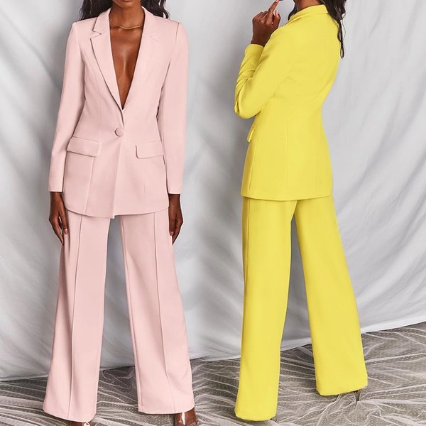 Spring And Autumn New European And American Fashion Lapel Slim Cardigan Temperament Suit Jacket Women's Suit Set-image
