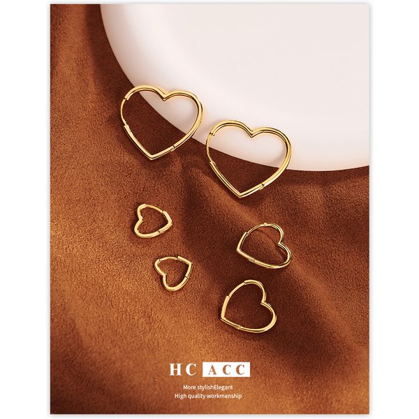 Retro Love Earrings Personality Simple Fashion Heart Shaped Earrings Female Earrings Copper Plated Real Gold Retro Ear Coils-image