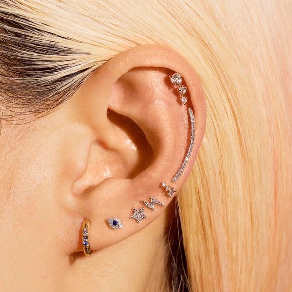 Unisex Personality Angel Eye Ear Bone Studs Female Geometric Lightning Screw Buckle Ear Studs Foreign Trade Piercing Zircon Earrings-image