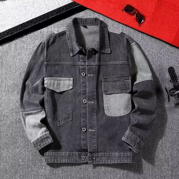 Men's Retro Workwear Denim Jacket Trendy Casual Style For Spring And Autumn-image