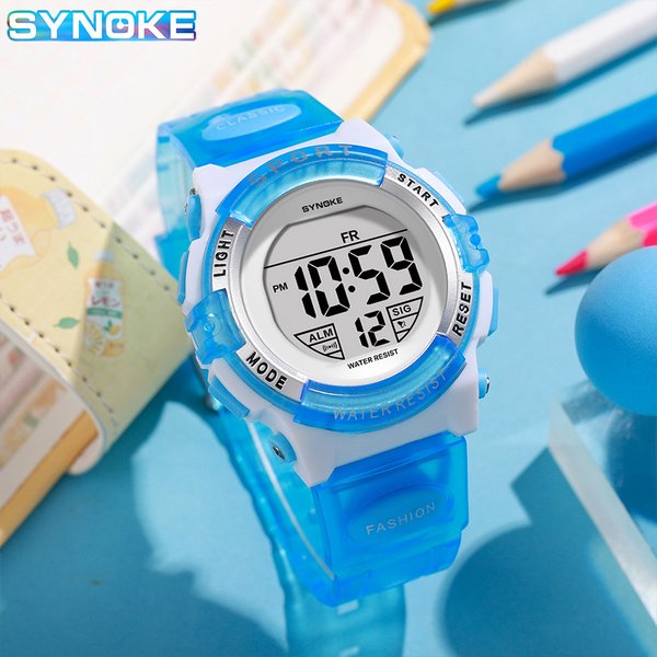 Synoke Children's Watch Colorful Luminous Waterproof Sports Girl Electronic Watch Alarm Multi-Functional Student Sports Watch-image