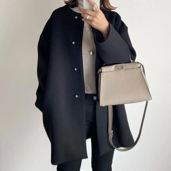 Women's Clothing High Quality Loose Japanese Straight Coat Women Autumn And Winter Temperament Solid Color Simple Woolen Coat Top