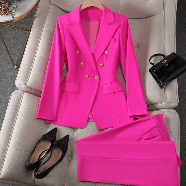 Women's Retro Style Blazer And Trousers Set Slim Fit Korean Fashion Casual Elegant Top With Long Sleeves For Spring Autumn-image