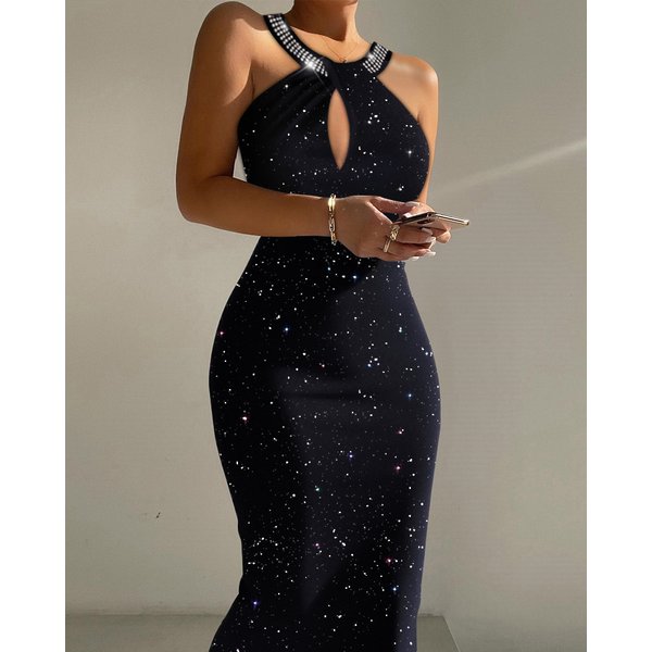Women's casual fashion party dress Black glitter dress