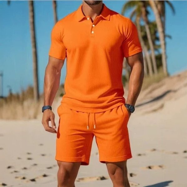 Men's High Quality Loose Fitting Versatile Fashionable Trendy Short Sleeved Shirt And Shorts Set Casual Summer Two Piece Set-image