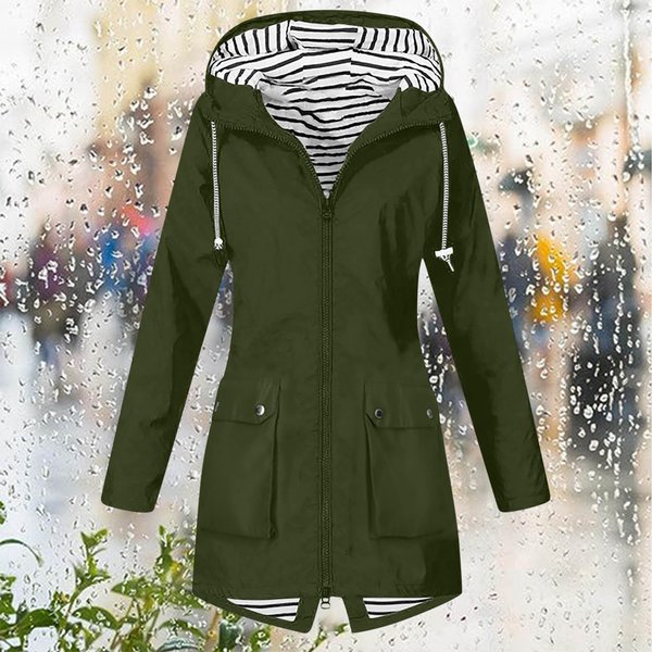 Women's Waterproof Hiking Jacket – Windproof Zip-Up Hooded Raincoat For Outdoor & Commuting (Black/Army Green/Navy/12 Colors), S-XXL
