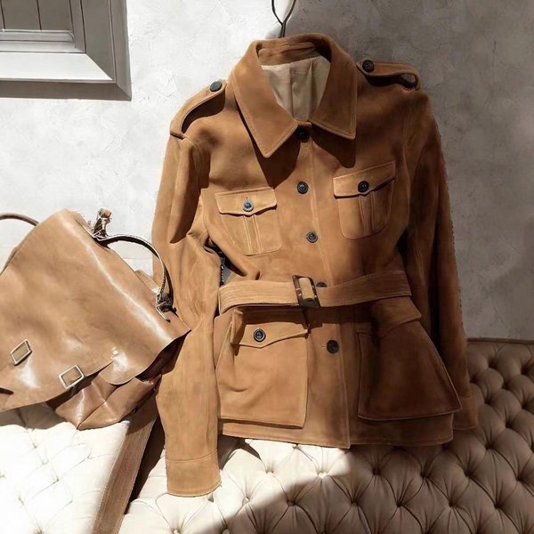 Suede Brown Jacket Medium And Long Temperament High Sense Light And Mature Style Casual Trench Coat Women's Clothing-image