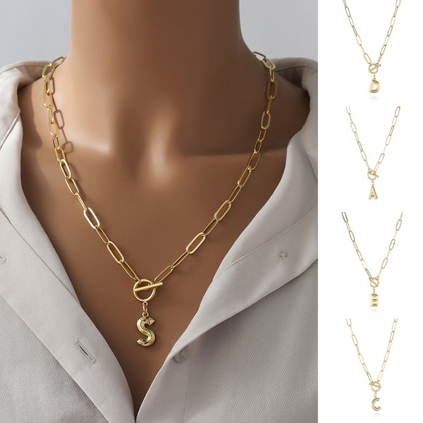 Shuosbai Pendant Necklace A-Z 26 Letter Chain Men Women Hip Hop Alphabet Necklace For Birthday-image