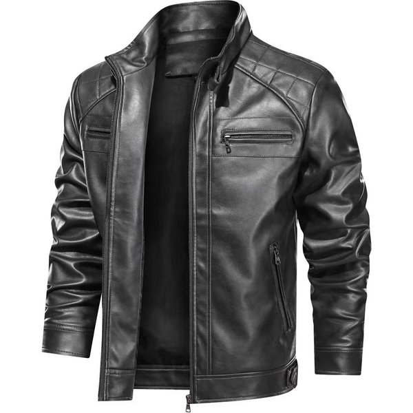 Autumn And Winter New Pu Leather Motorcycle Outdoor Casual Men's Jacket Lamian Noodles Pocket-image