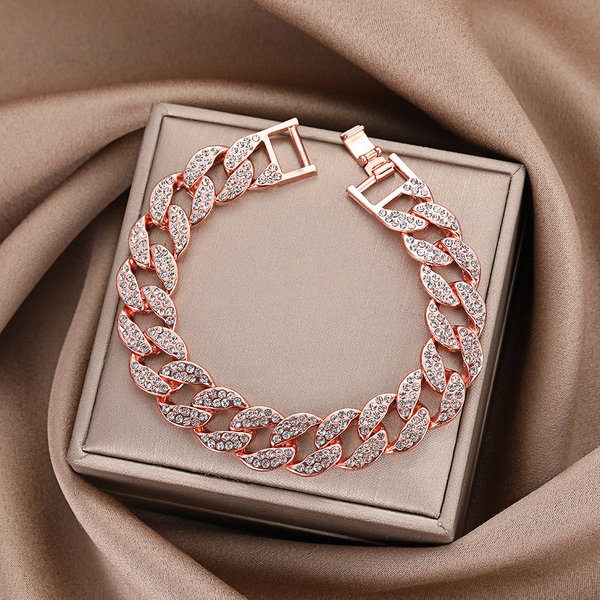 New Creative Inlaid Diamond Personality Chain Zinc Alloy Decorative Cuban Bracelet Jewelry-image