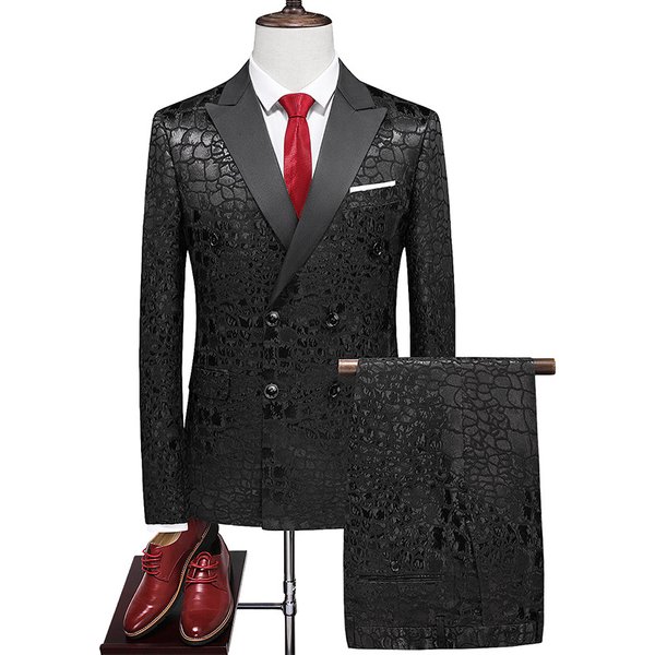 Men's Clothing 2024 New Professional Large-Size Suits, Two-Piece Suits, Trousers Suits, Foreign Trade Cross-Border Black Suits For Men-image