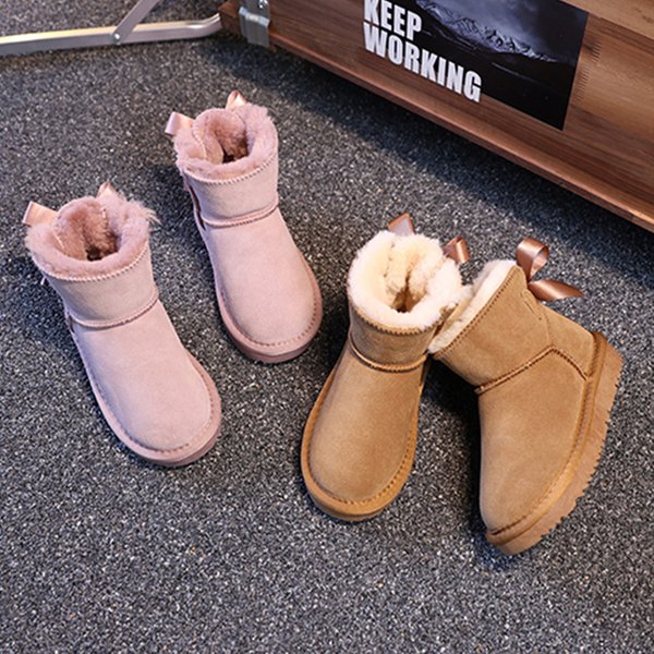 Premium Genuine Leather Winter Snow Boots For Kids - Warm, Slip-Resistant, Stylish Unisex Boys Girls Shoes (Sizes 25-36)