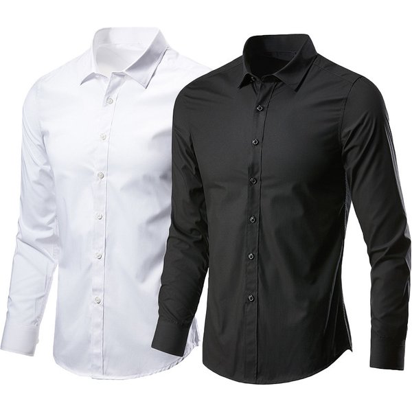 Men's Clothing Shirt Long Sleeves Free Ironing Business Formal Professional Work Men's Solid Color Casual Suit Shirt