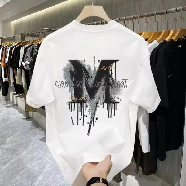 Men's Clothing Trendy Short Sleeved Pure Cotton Printed All Match Round Neck T Shirt-image