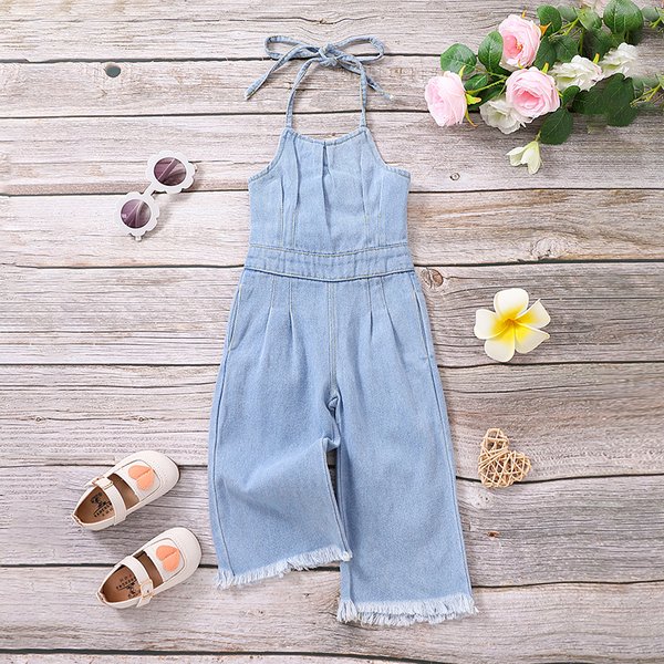 Baby Clothing Summer girls denim rompers children's vest hollowed out fashion pants trend