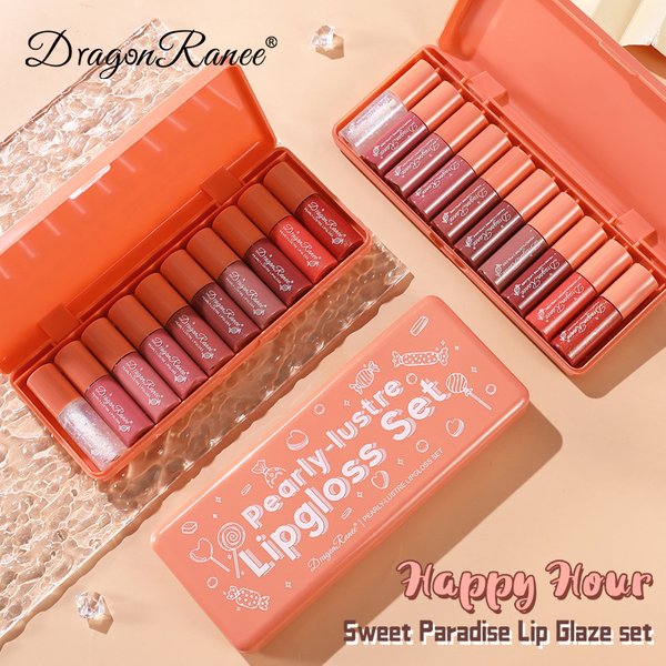 10-Piece Mini Set Of Orange Shimmer Lip Glazes - Hydrating Lip Gloss, Lip Stain & Lip Balm Set, Adorable Packaging-image
