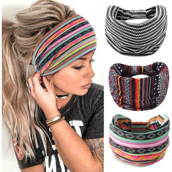 Bohemian Yoga Wide Knot Sweat Printed Elastic Accessories Women's Headband-image