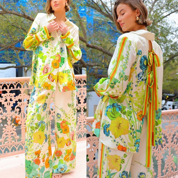 Women's Clothing New Printed Holiday Long Sleeved Two Piece Suit Ins Loose Casual Trousers Suit-image