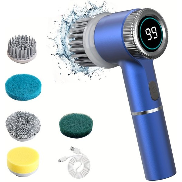 Electric Spin Shower Scrubber - 5 Replaceable Brush Heads 3-Speed Rechargeable Cleaner-image