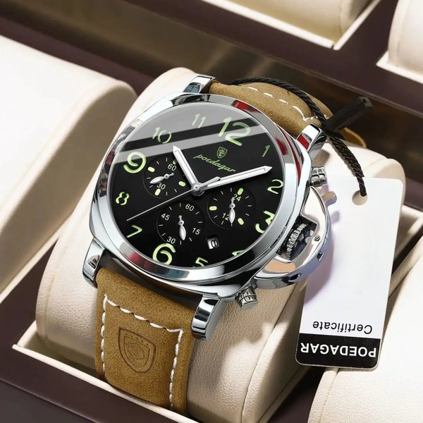 Montre Militaire De Luxe Pour Homme, éTanche, Lumineuse, En Cuir, à Quartz, De Haute Qualité, Pour Le Sport-image