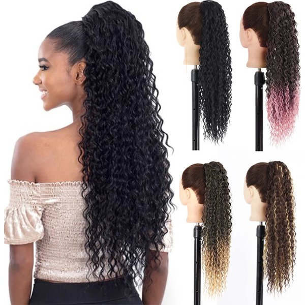 Wig Drawstring Small Curly Ponytail Winding Hair Extension African Small Curly Spring Curly Ponytail Chemical Fiber High Temperature Silk Wig Batch-image