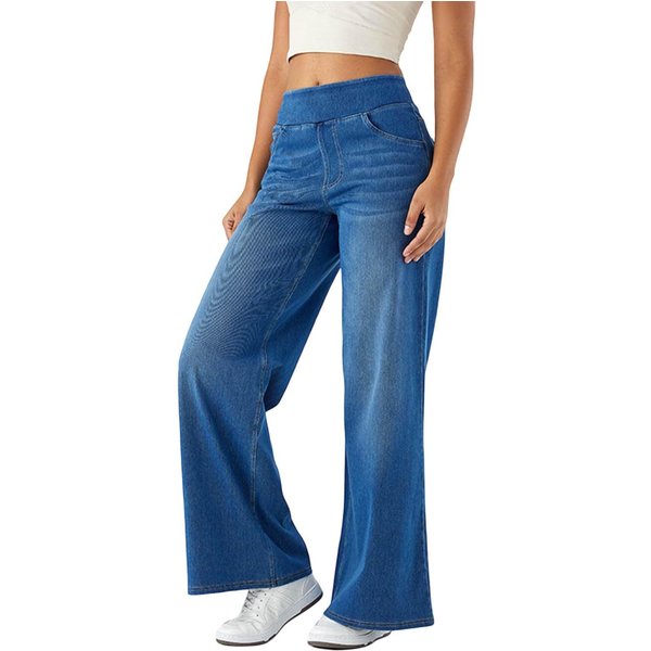 Women's Clothing New Denim Wide Leg Pants For Women High Waist Slimming Multi Pocket Straight Loose Cat Whisker Horse-image