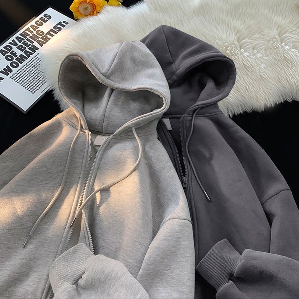 Men's Fleece-Lined Hooded Zip-Up Sweatshirt Jacket - Heavyweight Winter Pullover With Pockets, Unisex Casual Outerwear (Black, White, Grey, Blue)-image