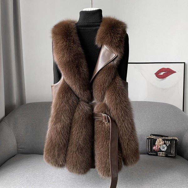 Women's Clothing Fur Vest 2024 Style Stylish Winter Outer Wear Thickened Fox Fur Vest Jacket Fashionable Young Style-image