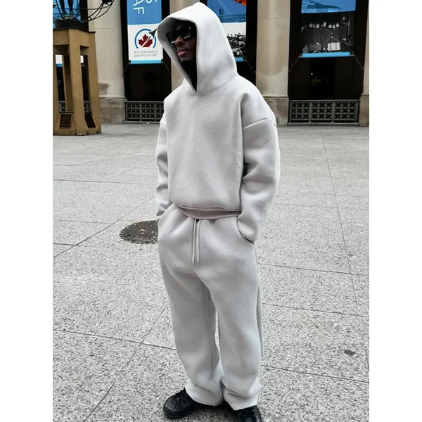 Casual Solid Couple Hooded Sweatshirt And Loose Sweatpants 2piece Set Mens Autumn Jogging Trouser 240809
