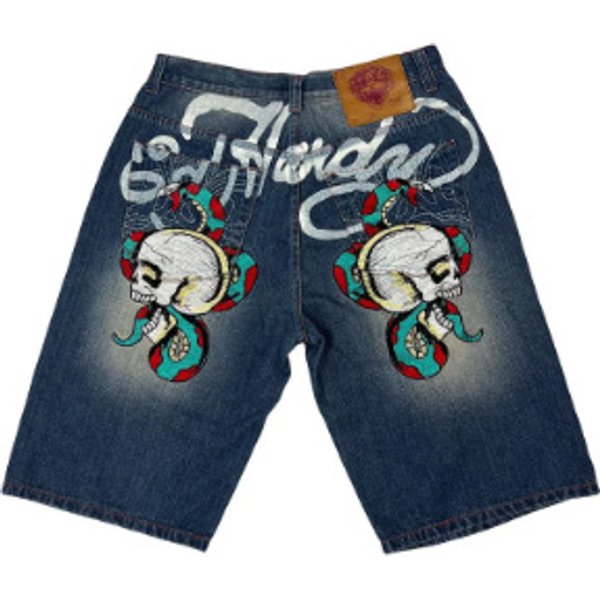 Men's Clothing Hip-hop Funny Dark Style Printed Denim Shorts Men's Summer Fashion Casual All-match Wide-leg Shorts