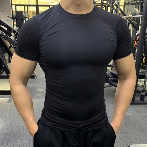 Men's Fitness Clothes Summer Sports Quick Drying Stretch Tights Short Sleeved Sweat Absorbent Training T Shirt Running Fitness Tops