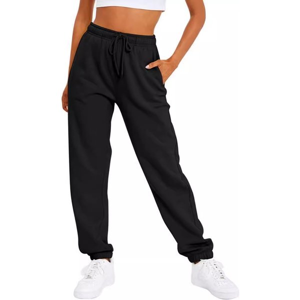 Pantalon De Jogging Ample Taille Haute En Polaire Pour Femme Avec Cordon De Serrage Pour L'hiver - Pantalon DéContracté Streetwear (Gris/Noir/Blanc, S-3XL)-image