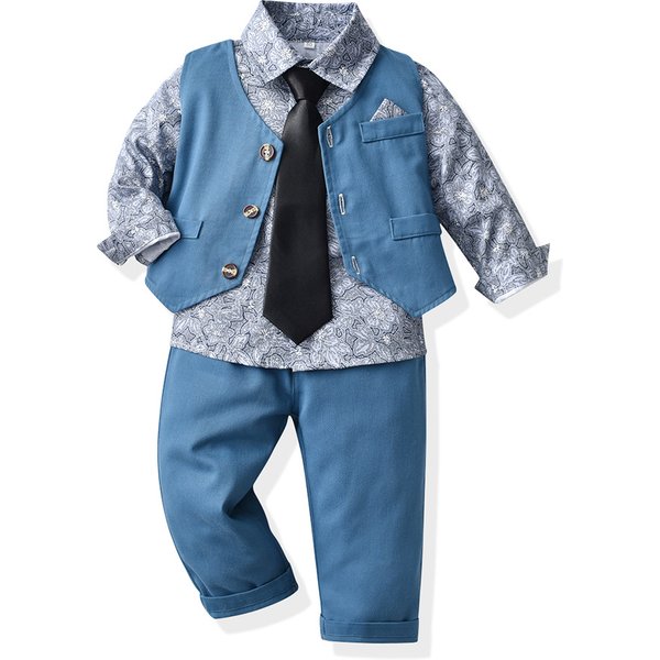Kid's Clothing Boys vest trousers 2024 autumn children's gentleman suit baby birthday suit one year old dress stylish