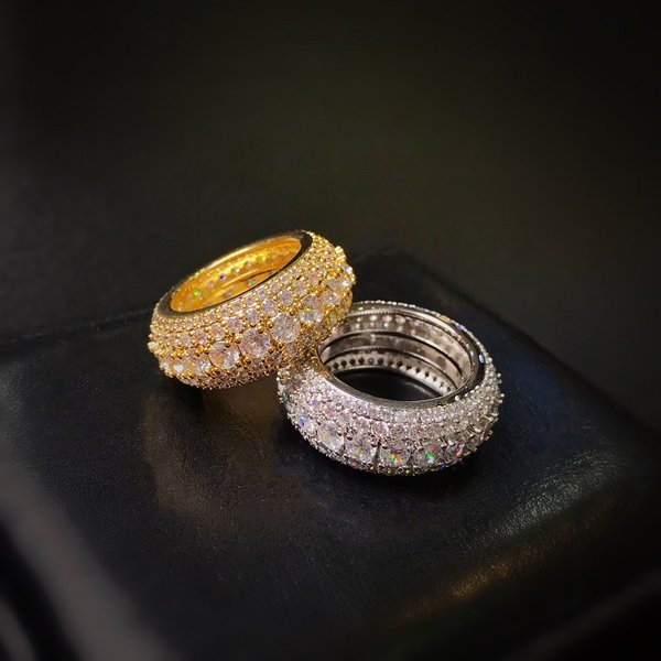 Hip Hop Micro Paved Full Zircon Five Row Super Shiny Ring For Men And Women Couple Jewelry Size 6-12-image