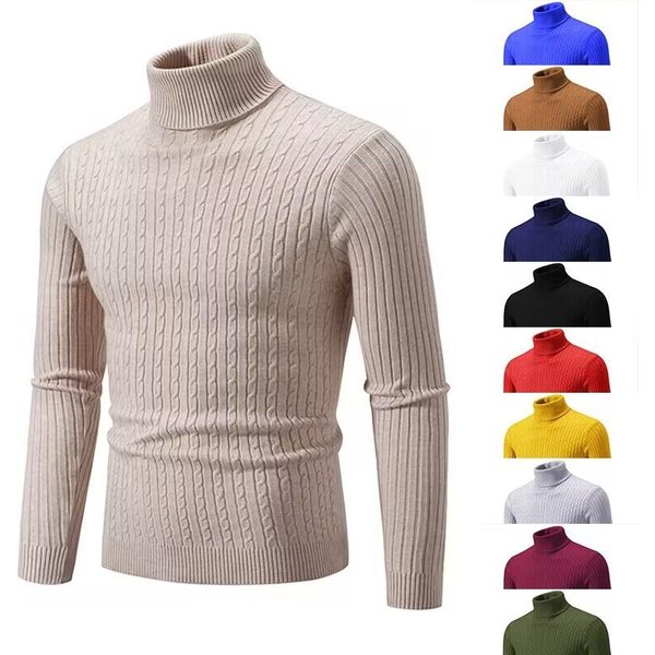 2025 New Cross Border Men's Casual Knitted Sweater Sweater With High Collar And Fashionable Twisted Knitted Bottoming Shirt For Men-image