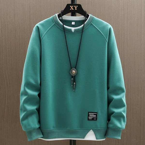 Men's Clothing Two Piece Stitching Heavy Round Neck Sweatshirt Men's Spring And Autumn Trend Ins All Match Long Sleeved T Shirt Top Clothes Jacket Men-image