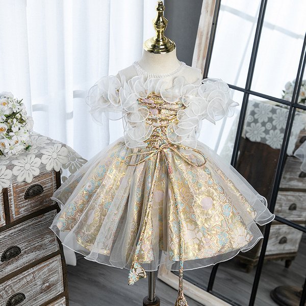 Kids' Clothing New Arrival Small And Medium Sized Children's Puffy Skirt Round Neck Girls' Birthday Princess Dress-image