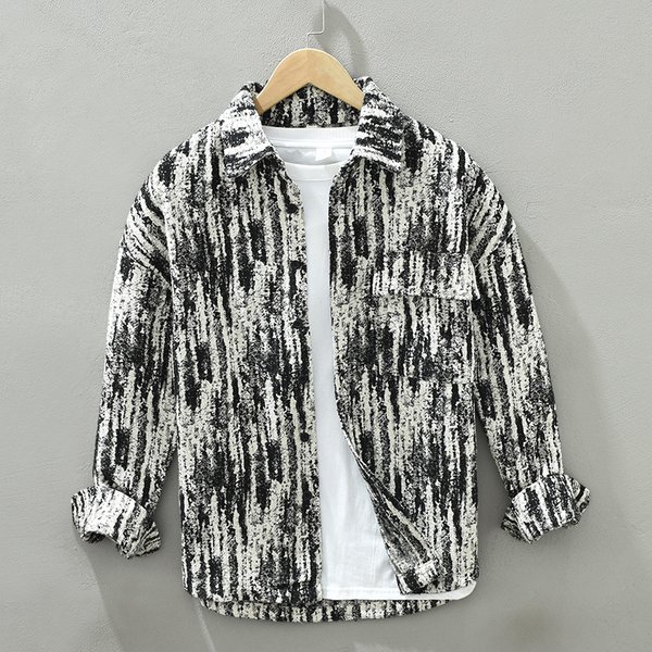 1323 Snowflake Pattern Shirt Men's Long Sleeved Fashion Trend Japanese Loose Versatile Casual Shirt Coat One Piece Replacement