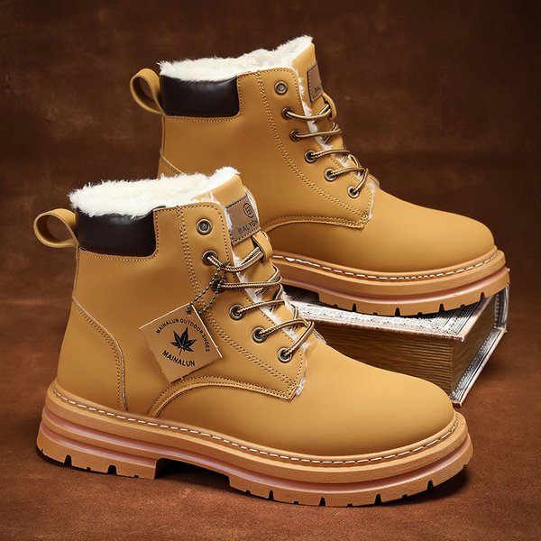 Men's Winter Snow Boots With Fleece Lining, Thick Sole & Height Increase, Waterproof PU Leather, Casual Slip-Resistant Shoes For Outdoor & Daily Wear