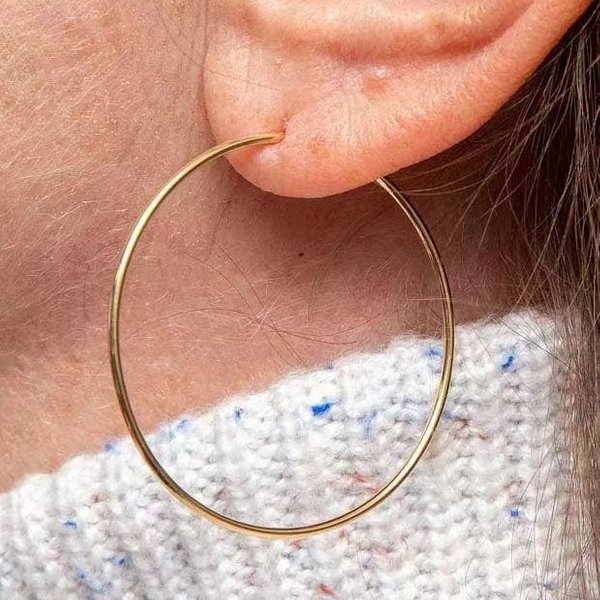 Women's Jewelry Simple Ultra Thin Large Earrings Stainless Steel Earrings Cross Border Plain Ring Exaggerated Round Gold Glossy Earrings-image
