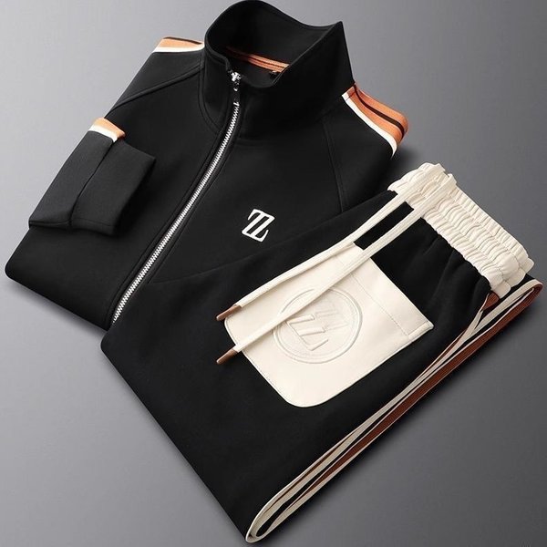 Men's Autumn New Stand-Up Collar Casual Sports Suit Trendy Fashion Sportswear Loose Long-Sleeved Straight Pants Two-Piece Set-image