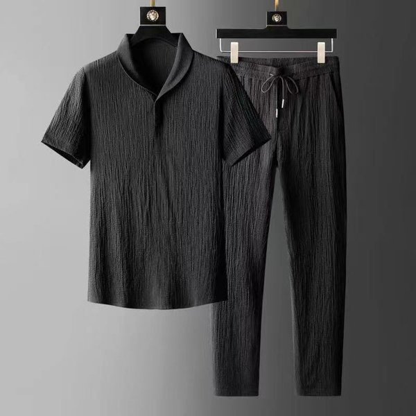 Men's Clothing A Complete Set Of Casual Suits For Men, New Summer Thin Sports Men's Short Sleeved T Shirts, Style Trousers, Trendy Half Sleeves-image
