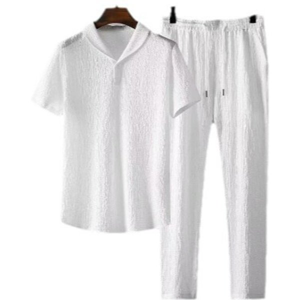 Men's Casual Suit Thin Sports Suit Fashion Short-Sleeved Trousers Trendy Light Luxury Two-Piece