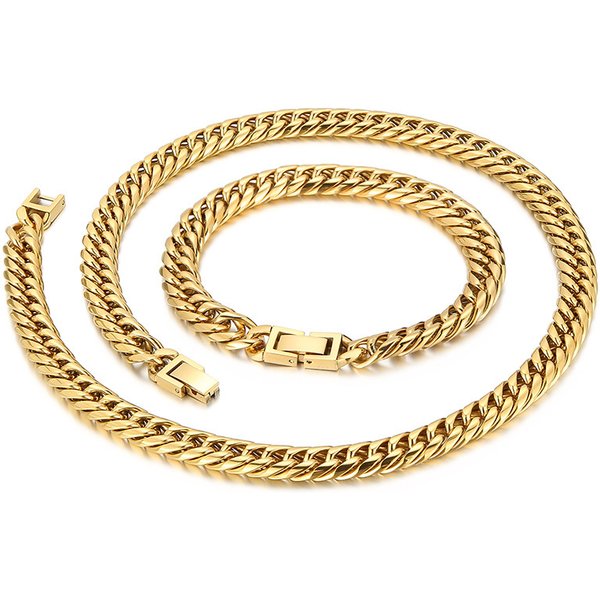 Men's Jewelry Double Woven Denim Chain Series Street Rock Hiphop Jewelry Buckle Multi Color Titanium Steel Bracelet Necklace