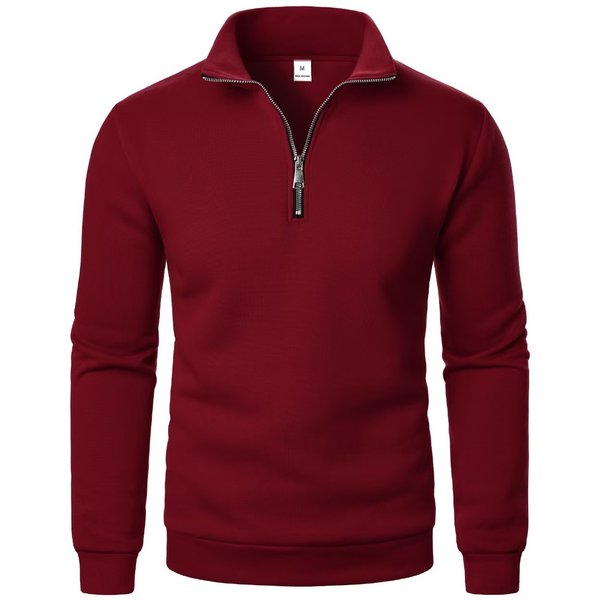 Men's Solid Color Half Zip Stand Up Collar Sweatshirt Loose Long Sleeved Casual Versatile Pullover Top