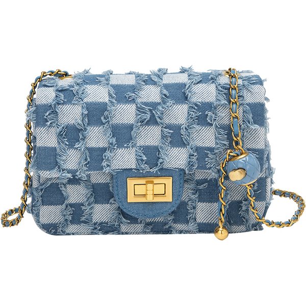 Shoulder Bags High-Quality Textured Niche Design Canvas Bags Rhombic Chain Denim Messenger Bags High-End Women's Bags-image