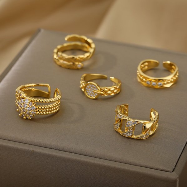 New Cuban Zircon Open Gold-Plated Chain Double Layer Women Hip-Hop Ring-image