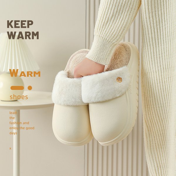 Removable Washable Women Winter Indoor Home Non-Slip Waterproof Warm Thick Sole Household Plush Cotton Slippers For Men