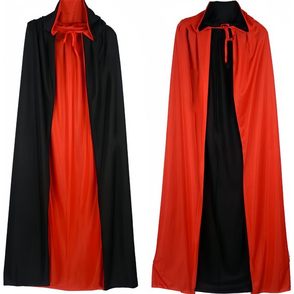 Halloween Cloak Adult Children's Makeup Costume Props Red And Black Stand Up Collar Death Cloak Black Double Sided-image