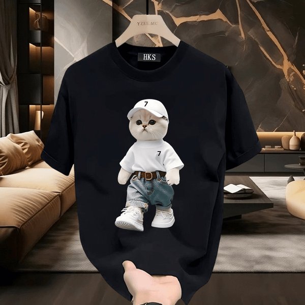 Men's Clothing Fashion Brand Heavy Printed Pure Cotton Short Sleeved T Shirt Men's Summer New Loose Round Neck Couple Half Sleeved Tops-image
